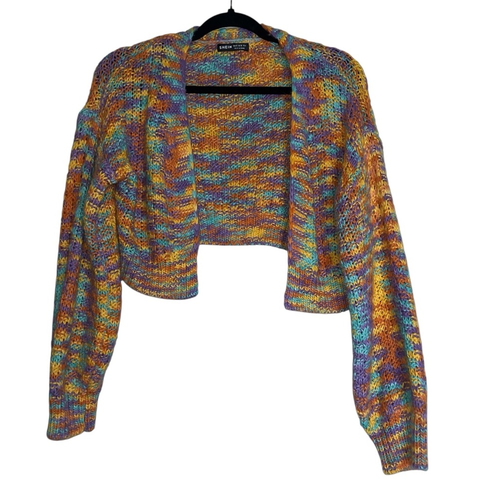 SHEIN Multicolor Open Front Knit Cardigan Sz M